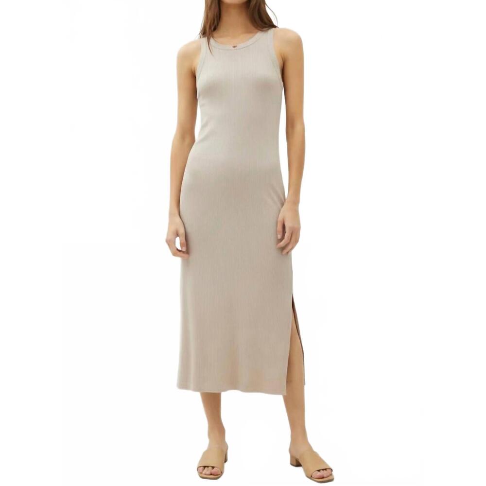 NEW BE COOL ribbed knit sleeveless tank midi dress in grey brown